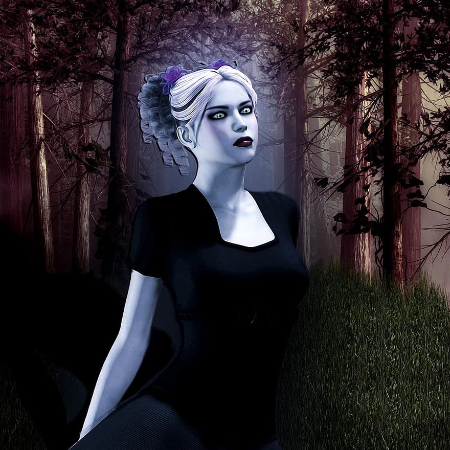 gotiska, skog, mystisk, fantasi, kvinna, död, mörk, halloween, Skräck, ansikte