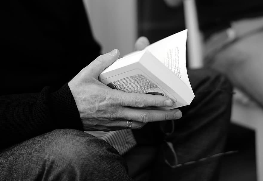 книга, читати, руки, чорний і білий, література, Роман, читання, чоловіки, навчання, освіта, один чоловік