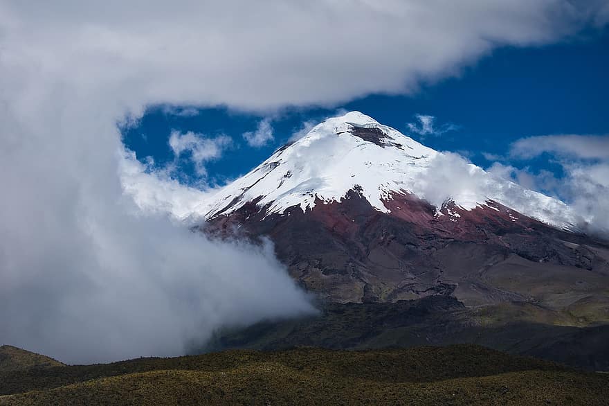 コトパクシ、火山、山、エクアドル、アンデス、雪、雲、森林、風景、自然