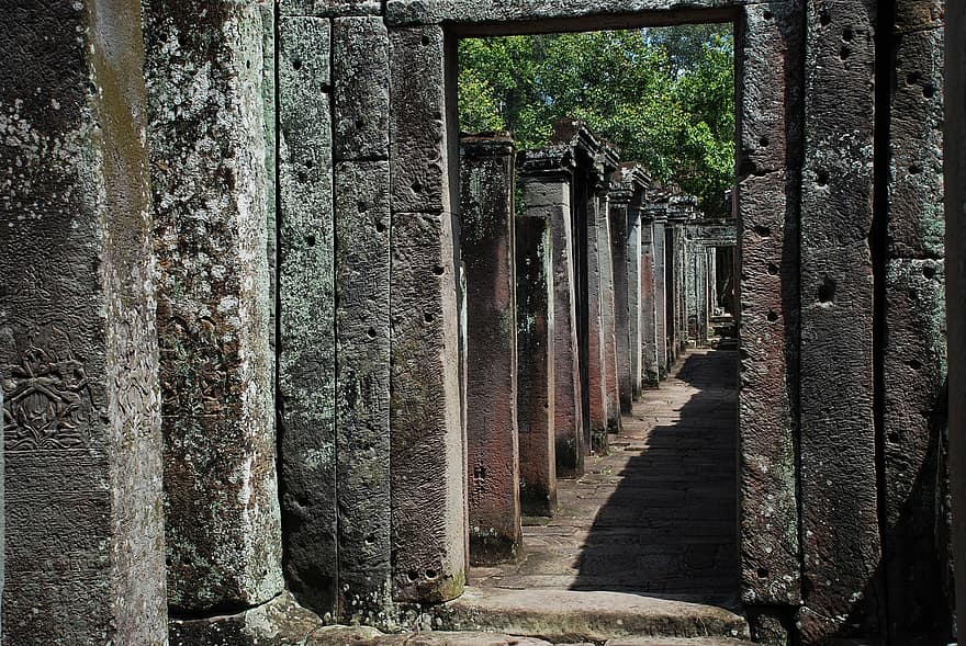 Bayon, filary, Angkor Wat, świątynia, Khmerska świątynia buddyjska, Kambodża, krajobraz