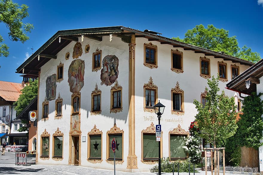 gebouw, facade, muurschildering, schilderij, decoratie, Oostenrijk