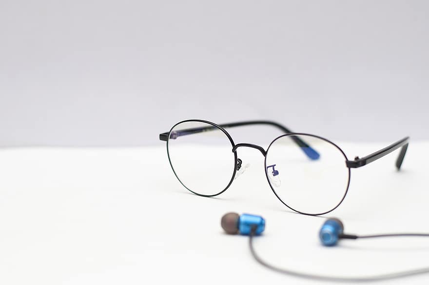 bril, montuur, glas, lens, oortelefoons
