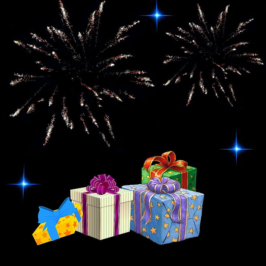 regalo, fuegos artificiales, Navidad, Feliz Navidad, luces, festival, Año nuevo