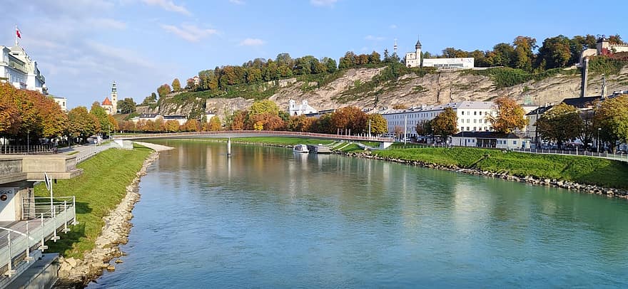 Austria, salisburgo, vienna, natura, città, fiume, giorno, autunno, acqua, architettura, posto famoso