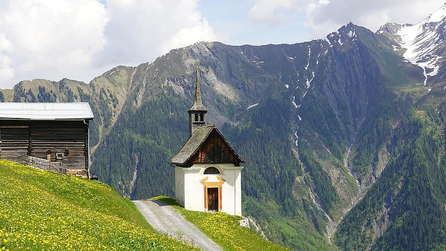 capela de munte, peisaj montan, luncă, creştinism, religie, Munte, arhitectură, capelă, rural, peisaj, traversa