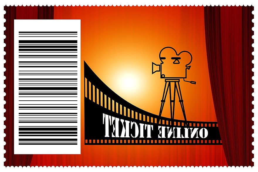 kino, opptaksbillett, online billett, kode, strekkode, demonstrasjon, film, filmstripe, svart, video, analog
