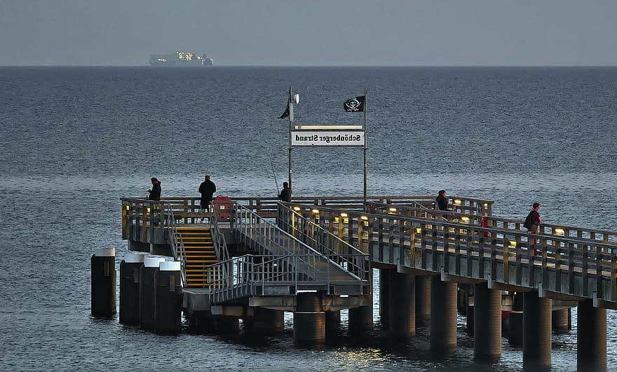 Pier, To Travel, Tourism, Sea, Dusk, Sweden Ferry, Schönberger Beach