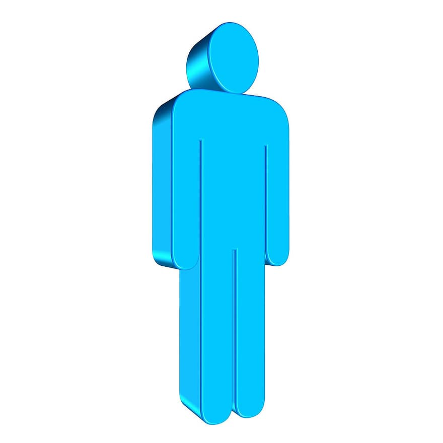home, masculí, silueta, cos, figura, tridimensional, 3d, blau