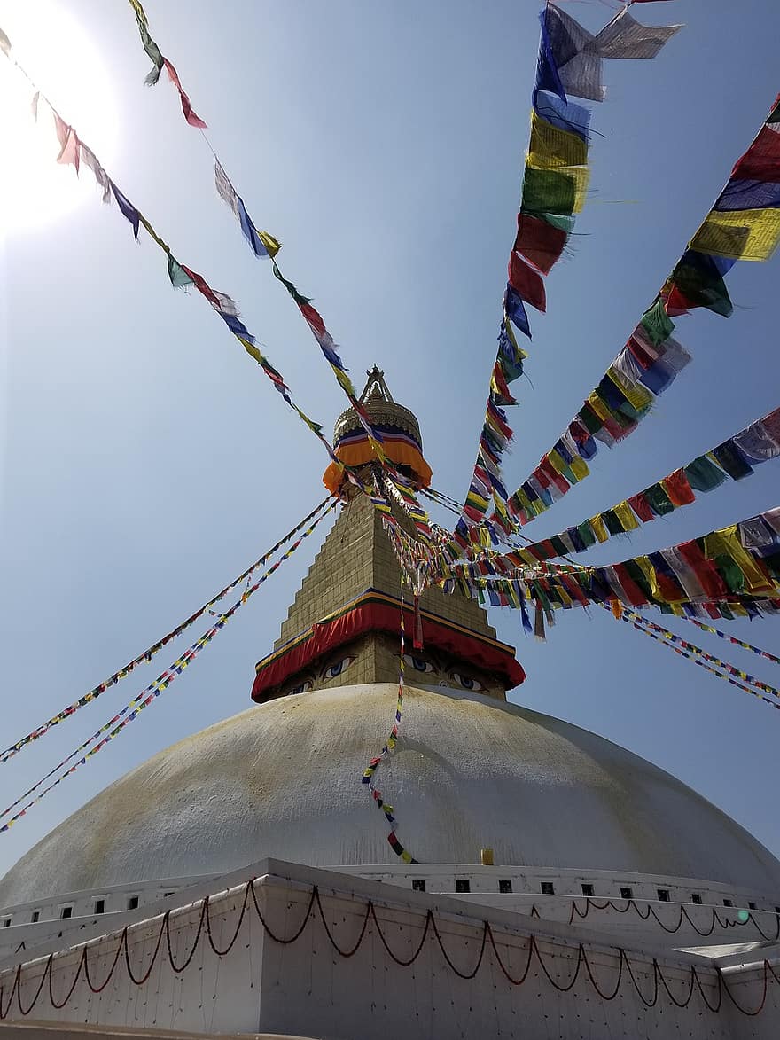 boudha stupa, Nepāla, kathmandu, boudhanath, lūgšanu karogi, reliģiju, garīgums, lūgšana, ceļot