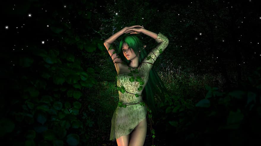 fundal, pădure, întuneric, elf, fantezie, Femeie, caracter, arta digitala