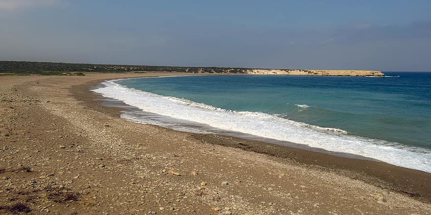 пляж, волны, остров, летом, Кипр, Акамас, залив Лара, пустой, пустынный, природа, дикий
