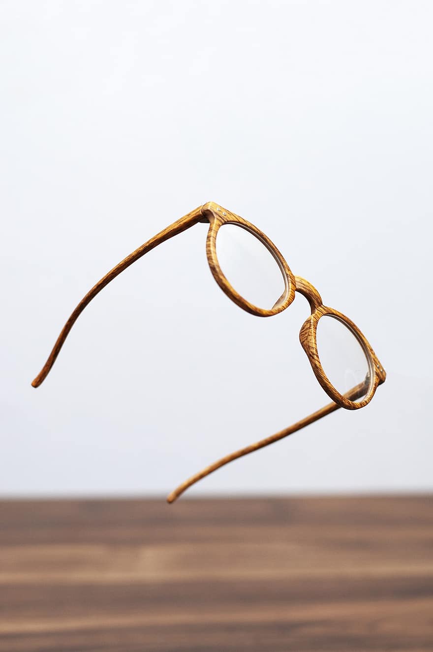 眼鏡、メガネ、枠、木製、テクスチャ、褐色、ビンテージ、古い、レトロ