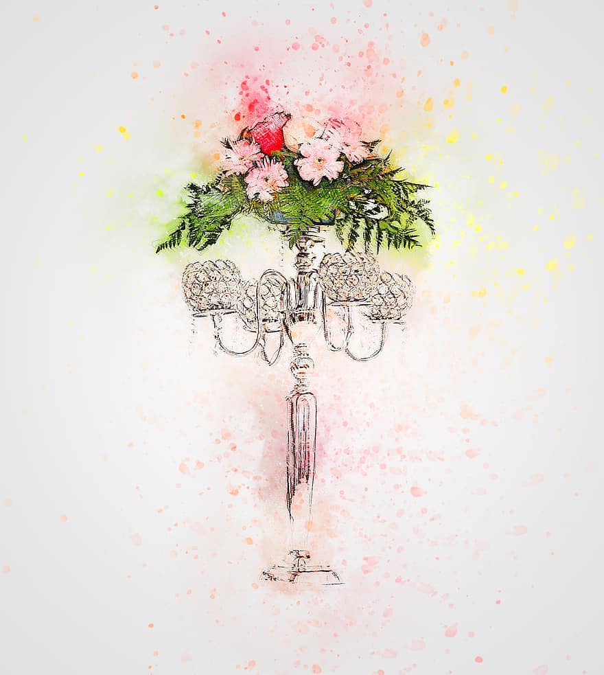 Flowers, Roses, Vase, Art, Nature, Abstract, Watercolor, Vintage, Spring, Romantic, Artistic
