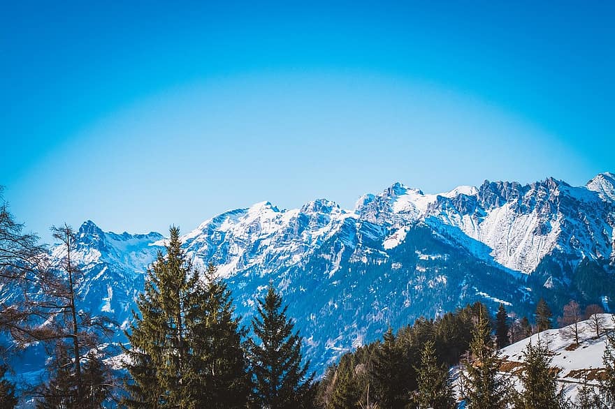 kalnai, sniegas, kalnų kraštovaizdis, kraštovaizdį, žiemos, perspektyvos, Austrijoje, kalnas, žiemą, mėlyna, miškas