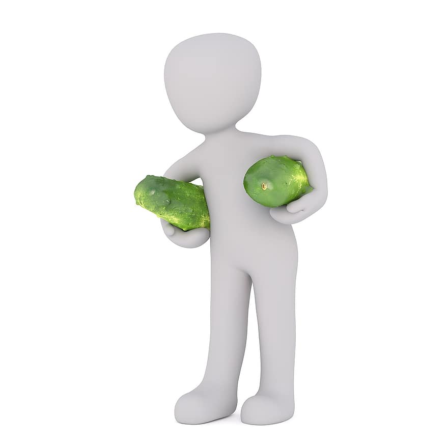 Purchasing, Food, Cucumber, Raw Food, Green, Vitamins, Healthy, Cook, White Male, 3d Model, Isolated