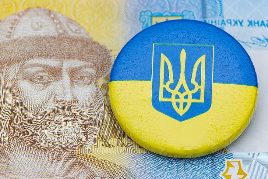ukraiņu grivna, Ukraina Bandge, ukraina, naudu, banknote, rēķinu, poga, ģērbonis, virsotne, kristietība, ilustrācija