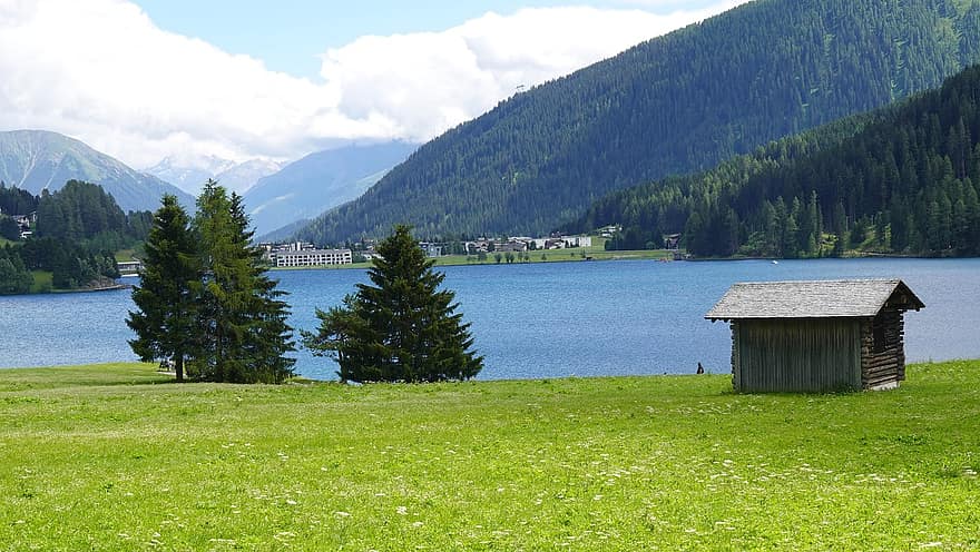 vuoristomaisema, järvi, Davos, vesi