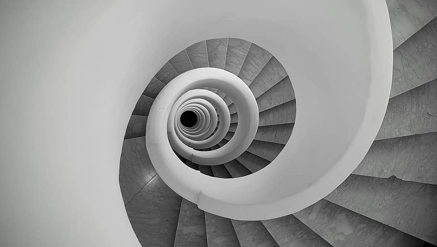 spiral merdiven, merdiven boşluğu, merdiven, salyangoz, spiral, mimari, dizayn, içeriye, soyut, modern, arka