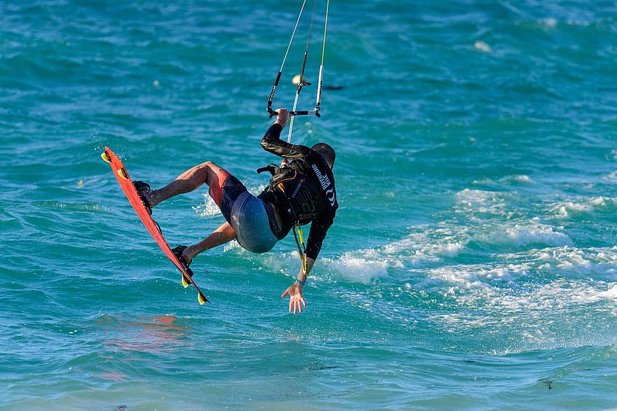 kiteboarding, zee, sport-, kitesurfen, oceaan, watersport, surfing, activiteit, man, bahia, Dominicaanse Republiek