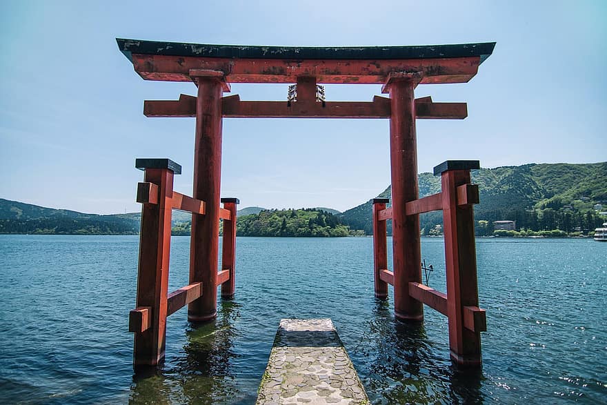 hakone svatyně, Japonsko, jezero