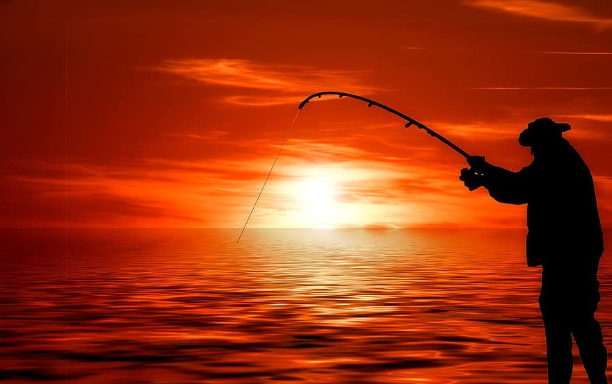pêcheur, le coucher du soleil, des nuages, ciel, ciel du soir, abendstimmung, mer, Soleil, la nature, romantique, ambiance