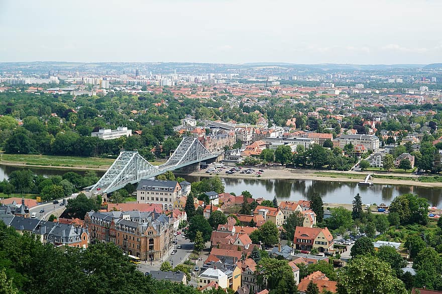 Town, Bridge, Travel, Tourism, Loschwitz, Dresden, Loschwitzer Bridge, Elbe, Flow, Landmark, Saxony