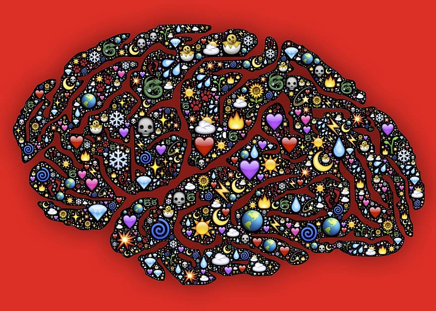 mieli, aivot, isot aivot, ajatus, älykkyys, ihmisen, symboli, luova, äly, emoji, psykologia