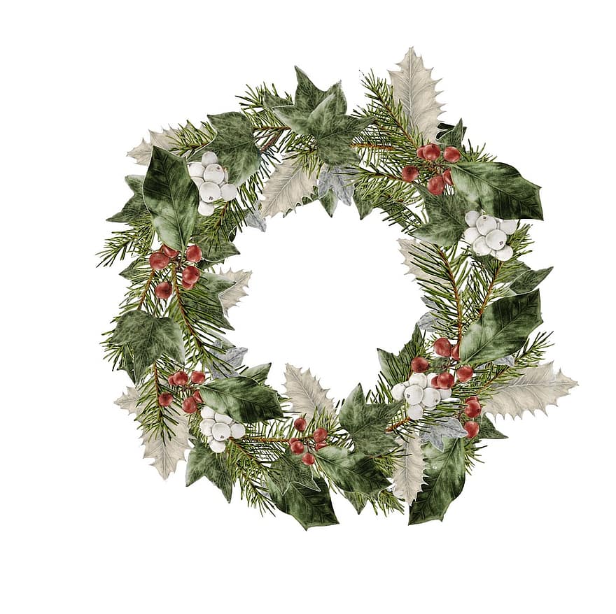 lingkaran, hari Natal, dekorasi, holly, ivy, kedatangan, ornamen, botani, dekoratif, Selamat Natal, Ilustrasi Ivy