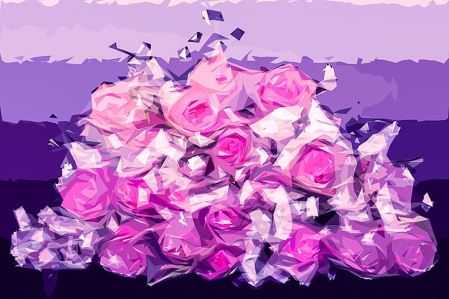 троянди, квіти, букет, романтика, фіолетовий, рожевий, яскравий