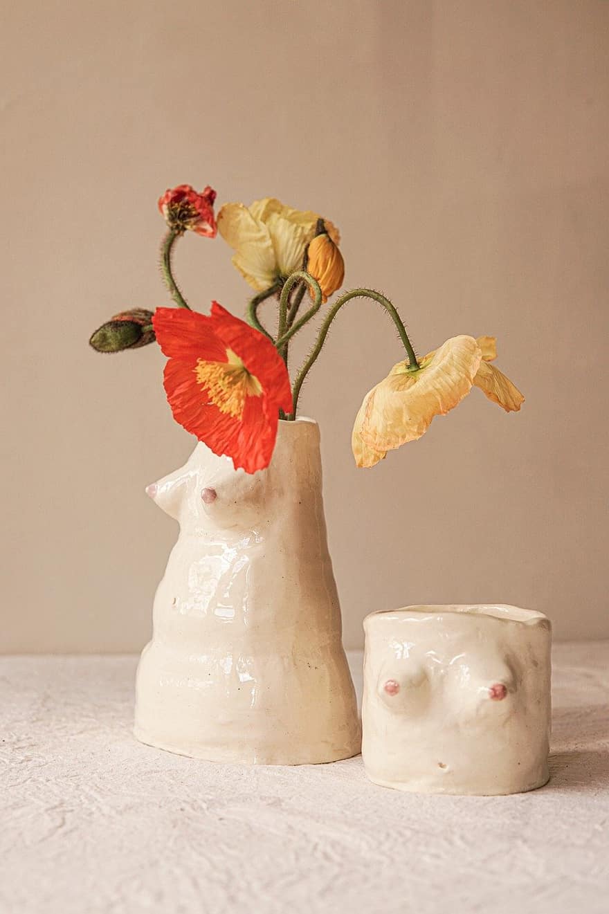 poppy, vase, dekorasjon