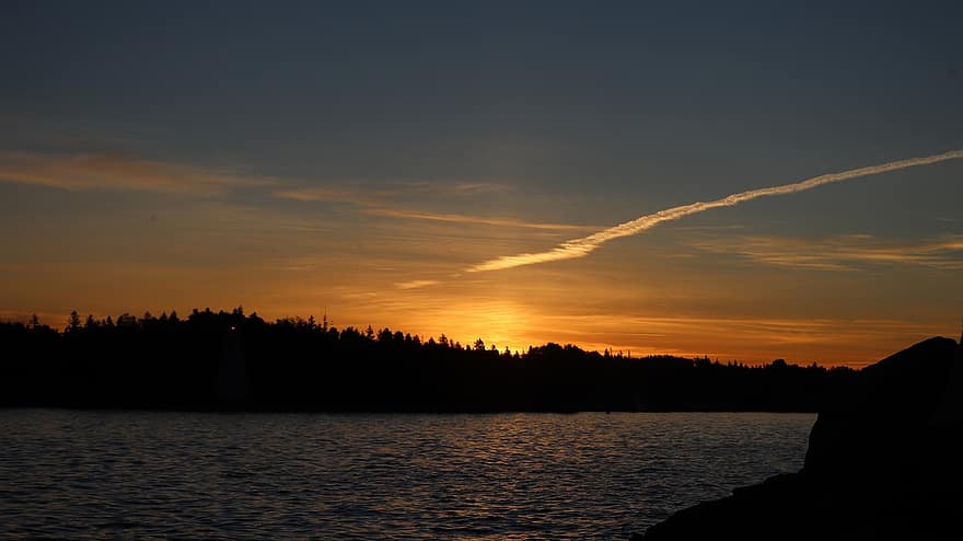 solnedgang, tobermory, hav, strand, Canada, natur
