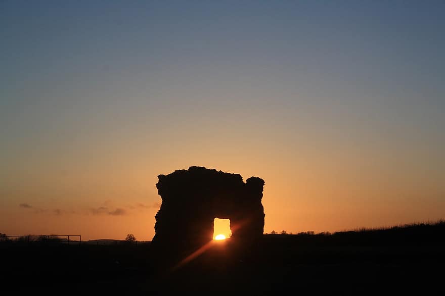 sortida del sol, ruïna, silueta, Shropshire, Wroxeter, vista escènica, rural, paisatge, vespre, posta de sol, sol
