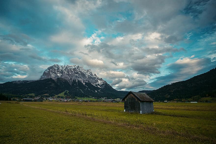 munţi, cabină, colibă, Austria, natură, Munte, rural, iarbă, vară, luncă, peisaj