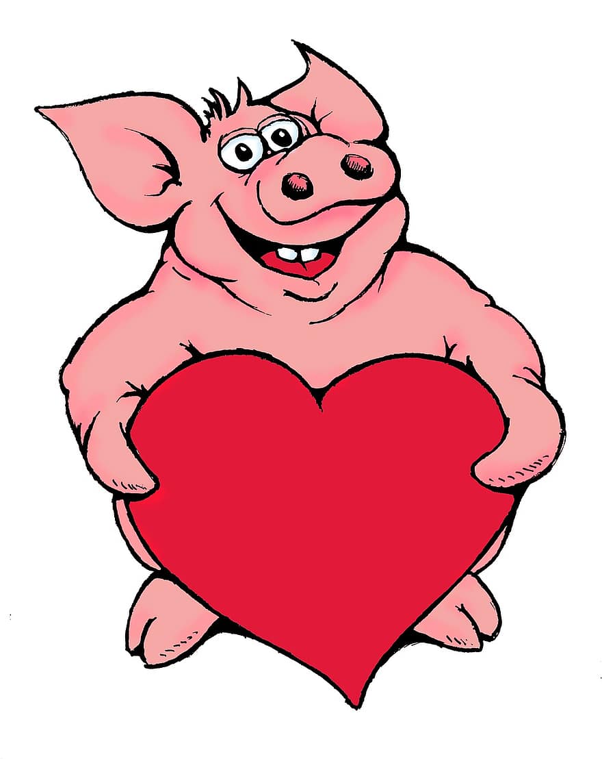 gris, hjärta, lycklig gris
