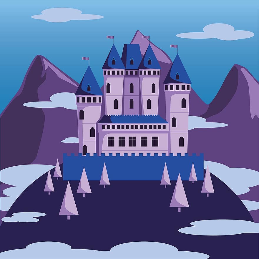 castillo, montañas, torre, cielo, arquitectura, fortaleza, historia, fantasía, cuentos, palacio, paisaje