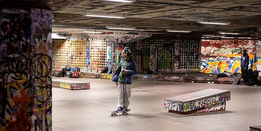 passagem subterrânea, skate, urbano