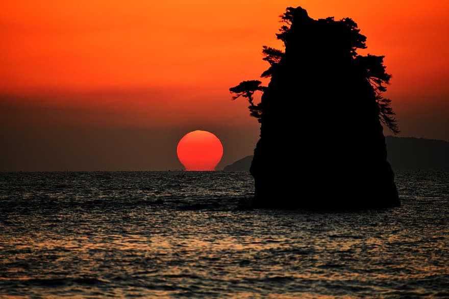 Koreai Köztársaság, strand, napnyugta