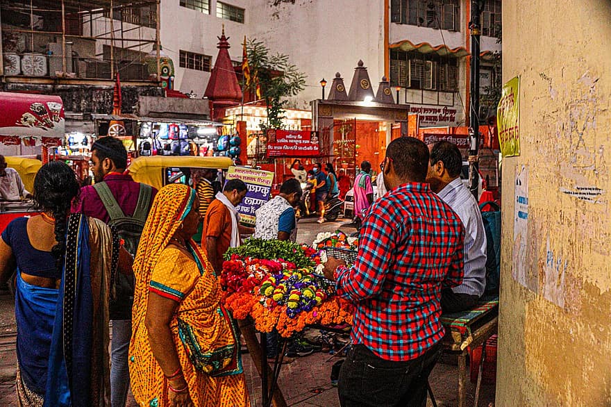 varanasi, mercat, Índia, hinduisme, religió, prega