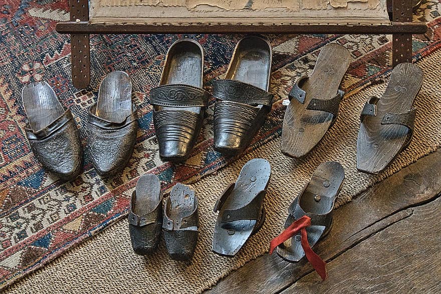 obuv, antický, starověké, nosí, zchátralý, vinobraní, retro, klasický, starý