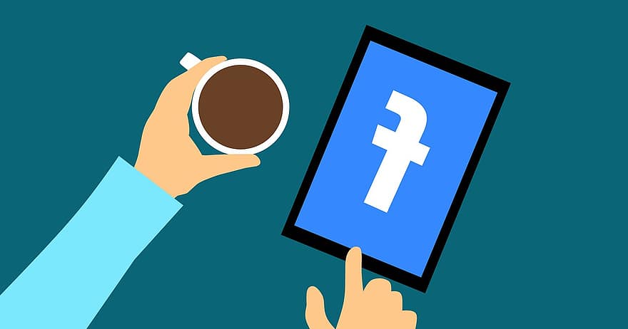 kahvi, design, Facebook, käsi, tabletti, liiketoiminta, Internet, kosketus, kuvaruutu, kannettava, tekniikka