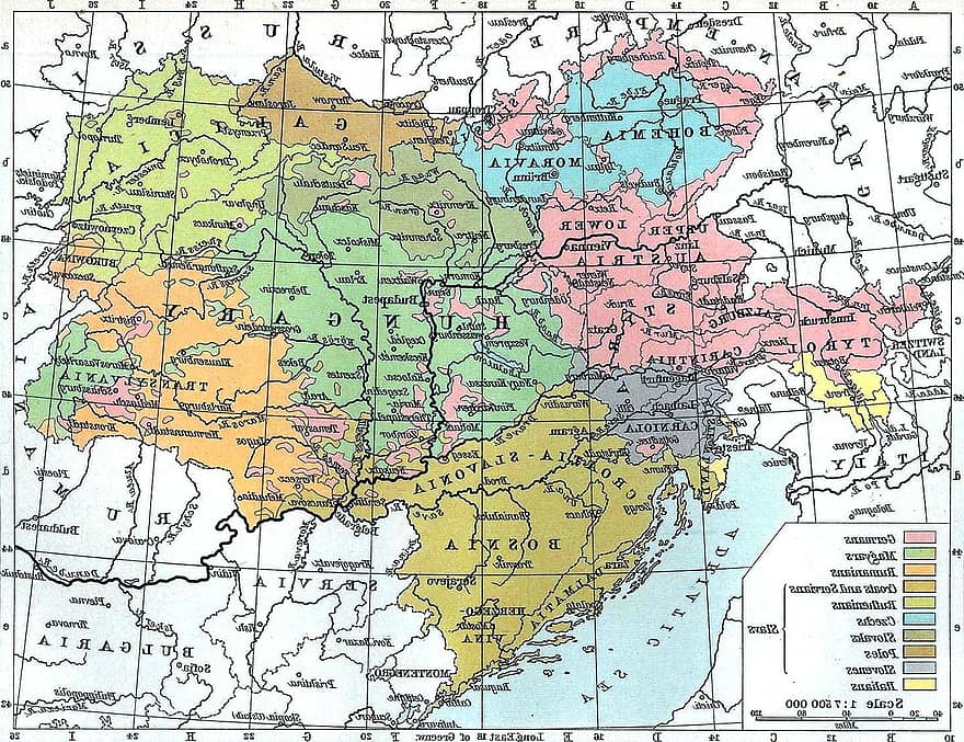 carta geografica, Austria, Ungheria, bosnia, yugoslavia, Distribuzione della razza, Europa