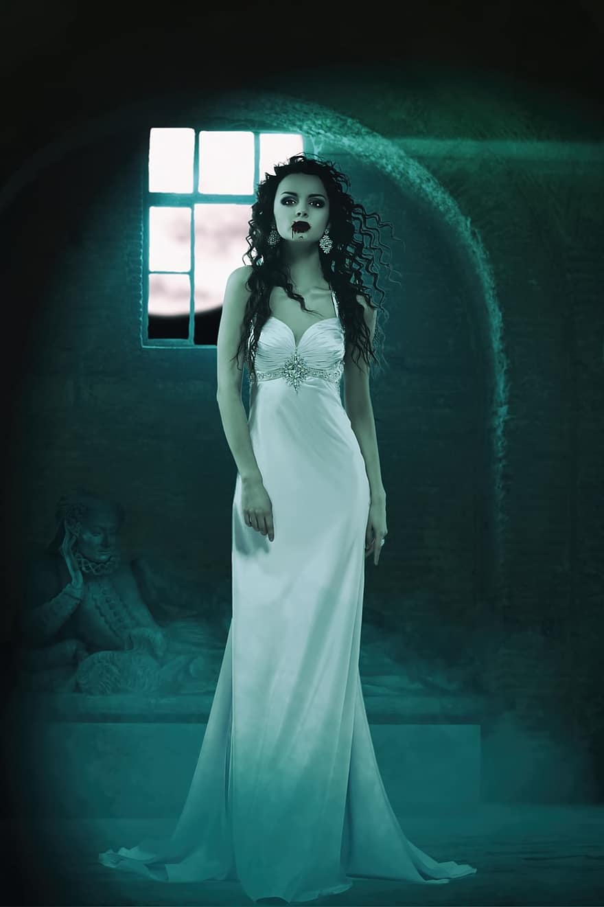 vampīrs, drupas, Halovīni, šausmas, biedējošu, noslēpums, naktī, gotiskais, fantāzija, asinskārs