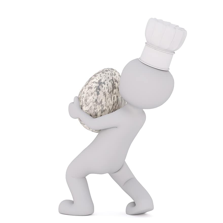 Великдень, Пасхальне яйце, яйце, приготування їжі, кухар, капелюх шеф-кухаря, білий самець, 3D модель, ізольовані, 3d, модель
