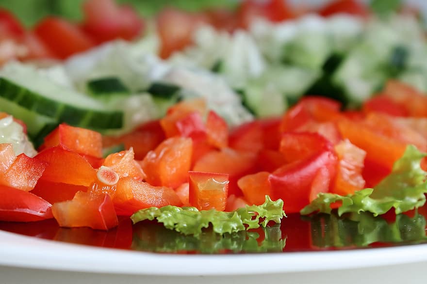 salad, Sayuran, makanan, tomat, timun, selada, potong dadu, hidangan, makan, Masakan, lezat