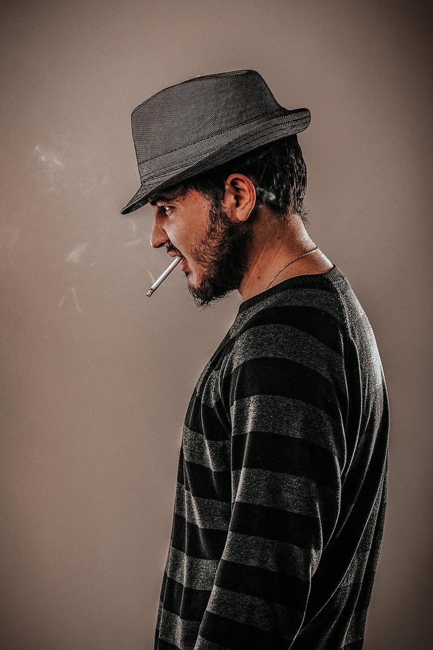 Smoke, Cool, Cigarette, Man, Male, Background, Person, Lifestyle, Dark, Young, Studio