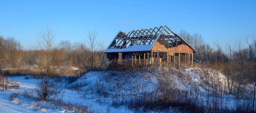 dom, budynek, dach, opuszczony, Struktura, zniszczony
