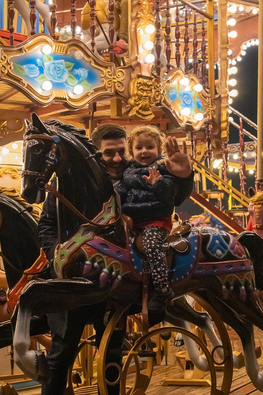 Carousel, Merry-go-round, Fair, Carnival, Fun, Horse, Kid, Uncle
