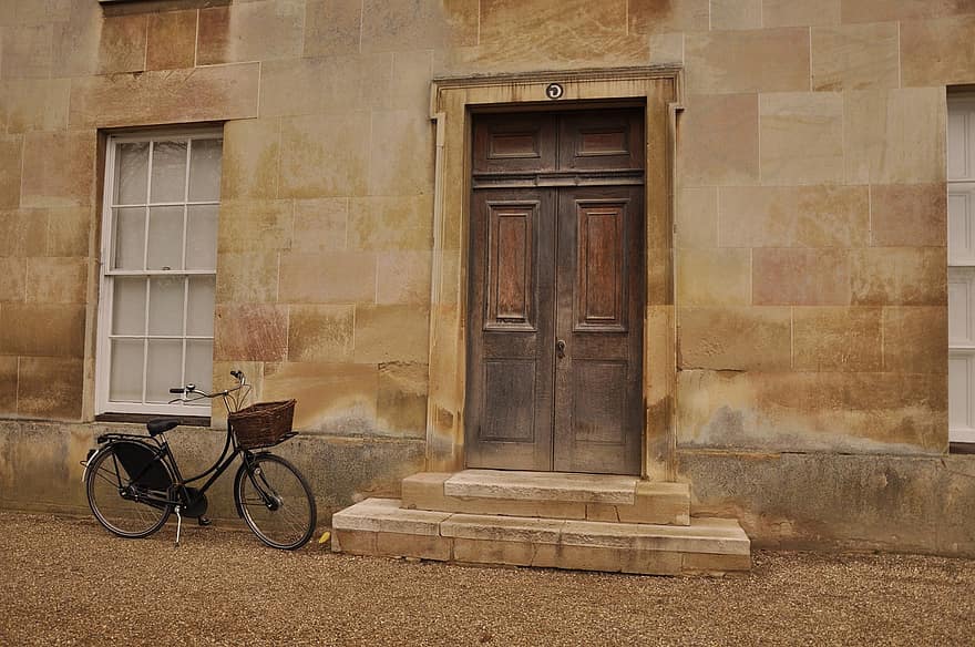 drzwi, starożytny, rower, budynek, architektura, fasada