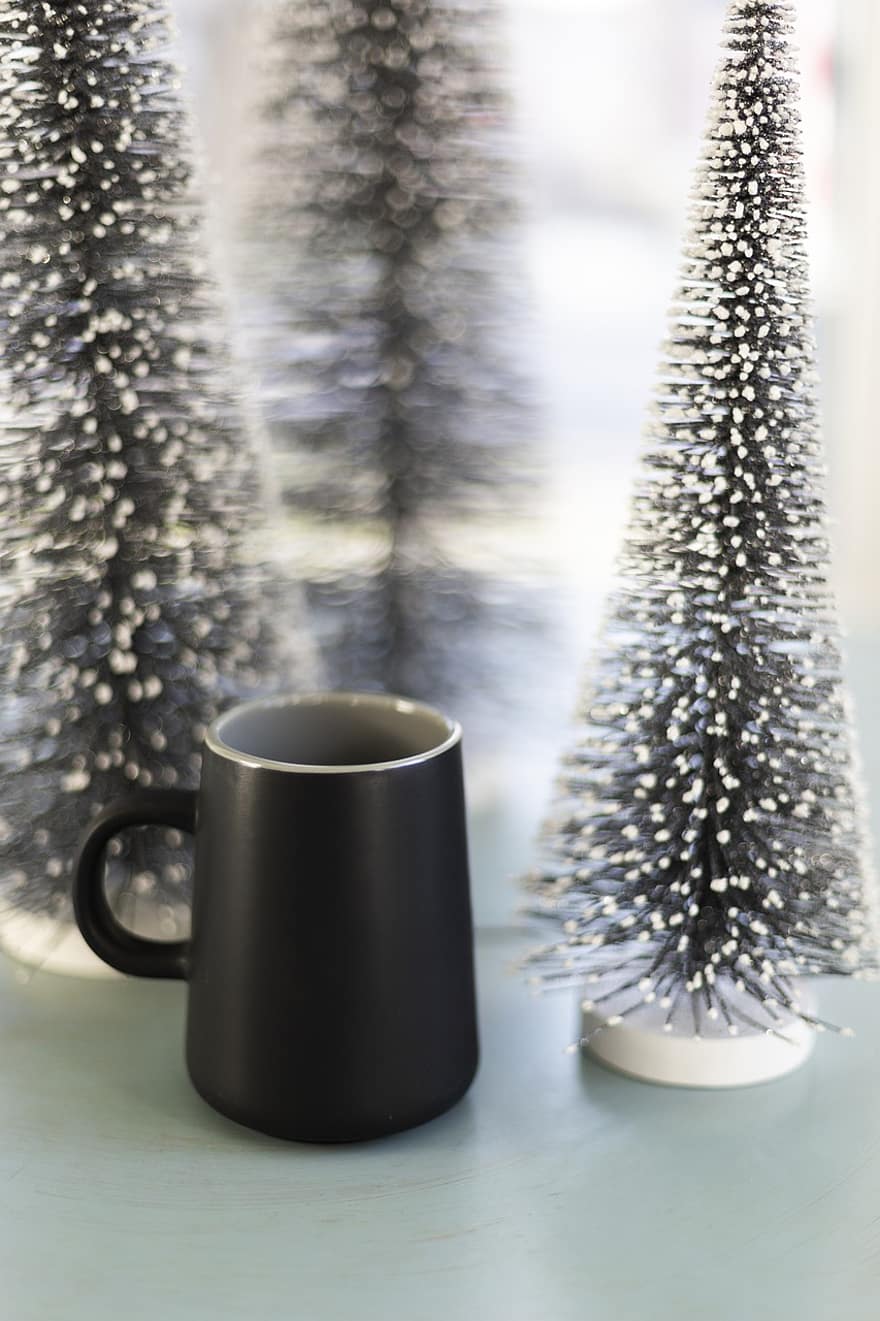 чашка, Різдвяна ялинка, Різдво, свято, зима, сезонні, сніг, прикраса, декор, кава, кухоль