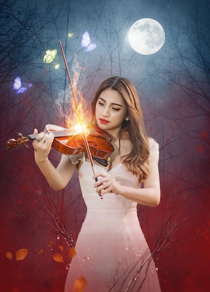 жінка, скрипка, музики, інструмент, самка, дівчина, портрет, молодий, краса, сукня, граючи